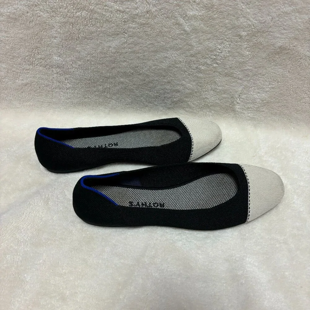 Rothy’s Womens The Square in Moonlight‎ (Cream) Cap-Toe and Black Size US 10.5